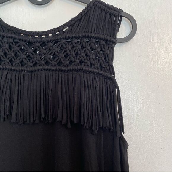 AllSaints Simmo Tee Crochet Fringe Mini Dress Black - Picture 5 of 8